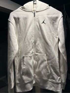 Jordan White Full-Zip Hoodie with Black Jumpman Logo